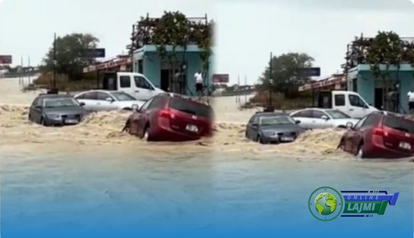 Pamje dramatike, rrjedha e ujit merr para makinat në hyrje të autostradës Vlorë-Fier